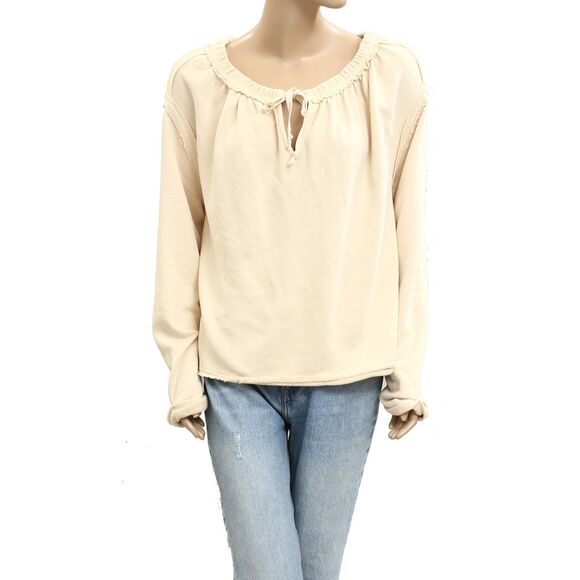 Free People Picnic Sweatshirt Blouse Top Oversized Pullover Cotton XS NEW 282445 - Picture 4 of 8